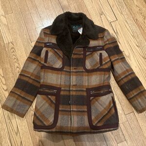 Vintage Centaurus Sportswear Plaid Wool Jacket Shearling Collar